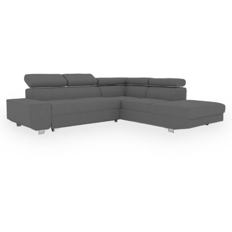 EIDEN - Canapé d'angle convertible avec coffre en tissu gris foncé - Angle droit (1/4)