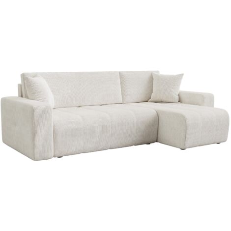 Mobilier Deco – Canapé d'angle convertible réversible avec coffre – Velours côtelé beige – Confort optimal avec coussins épais – Design moderne et élégant (1/5)