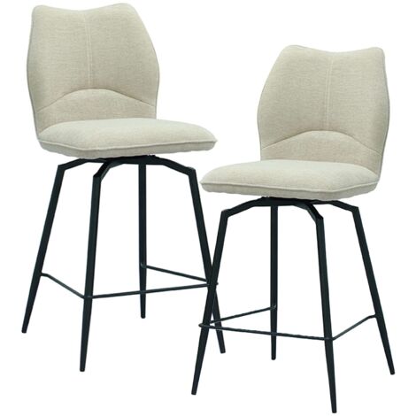 STELA - Lot de 2 tabourets pivotants en tissu blanc écru piètement métal noir (1/5)