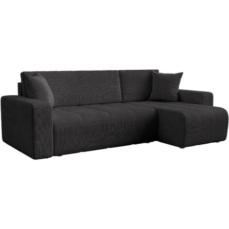 Mobilier Deco – Canapé d'angle convertible réversible avec coffre – Velours côtelé gris foncé – Confort optimal avec coussins épais – Design moderne (1/5)