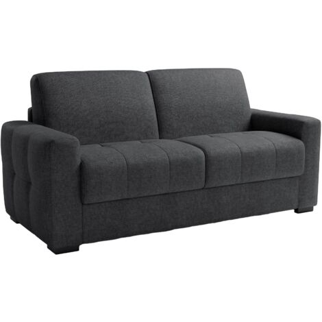 DYLANE - Canapé 3 places convertible rapido tissu capitonné gris anthracite matelas 22 cm (1/4)