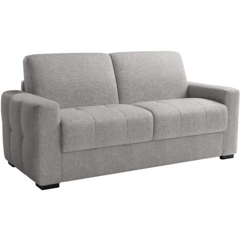DYLANE - Canapé 3 places convertible rapido tissu capitonné gris clair matelas 22 cm (1/4)