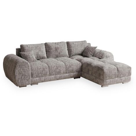 Mobilier Deco – Canapé d'angle convertible en tissu gris – Coffre de rangement intégré – Confort moelleux – Angle droit – Design élégant (1/3)
