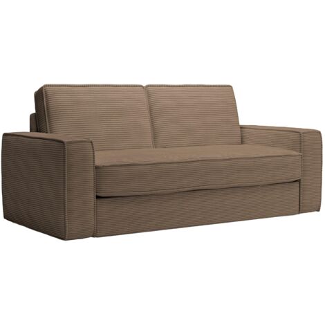 MINDY - Canapé 3 places convertible rapido velours côtelé taupe matelas 14 cm (1/4)