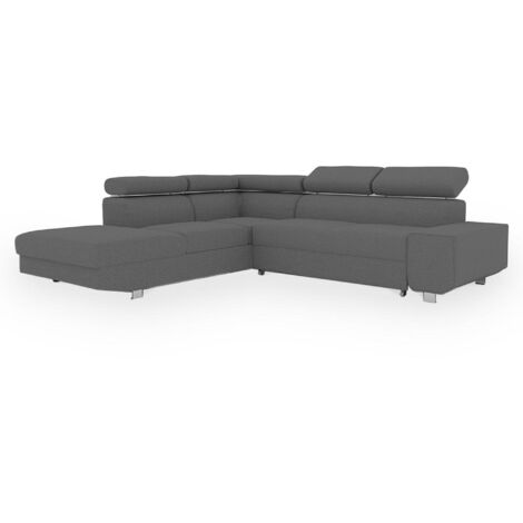 EIDEN - Canapé d'angle convertible avec coffre en tissu gris foncé - Angle gauche (1/3)