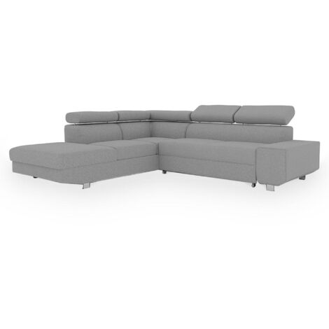 EIDEN - Canapé d'angle convertible avec coffre en tissu gris clair - Angle gauche (1/4)