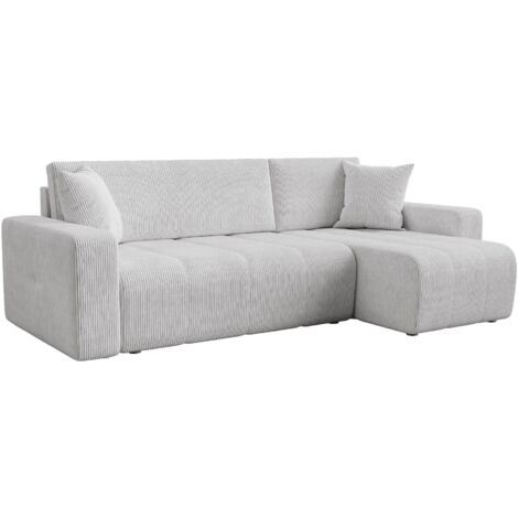 Mobilier Deco – Canapé d'angle convertible réversible avec coffre – Velours côtelé gris clair – Confort optimal avec coussins épais – Design moderne (1/5)