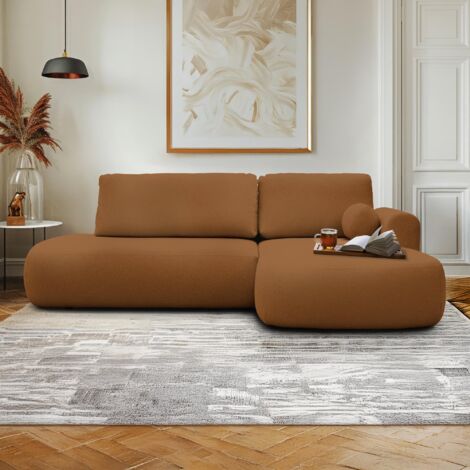 TYLAN - Canapé d’angle convertible avec coffre effet peau de mouton orange - Angle droit (1/5)