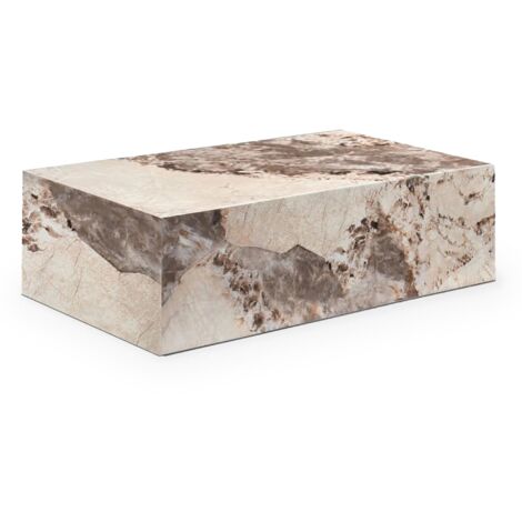 ISBEL - Table basse rectangulaire marbre d'ingénierie beige et marron