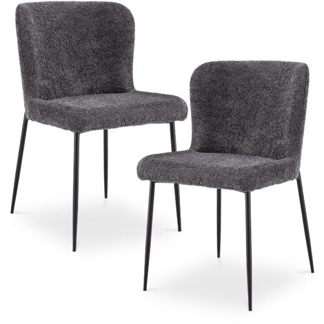 AZEL - Lot de 2 chaises tissu bouclette gris anthracite piètement métal noir (1/5)