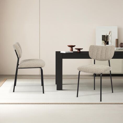 JAYDA - Lot de 2 chaises en tissu taupe piètement métal noir