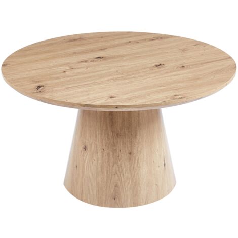 Mobilier Deco – Table basse ronde en bois MDF chêne vieilli – Piètement en cône – Plateau avec bord relevé pour convivialité – Design moderne (1/5)