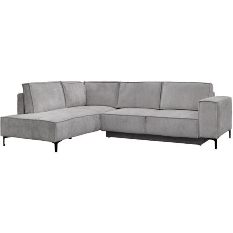 SAYLA - Canapé d'angle convertible en tissu gris clair - Angle gauche (1/5)