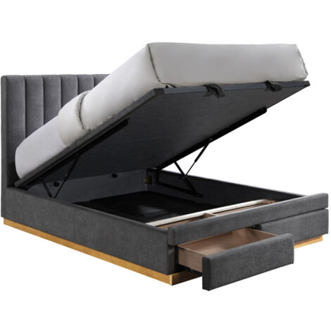 DANIEL - Lit double en tissu gris anthracite avec coffre et tiroir 140x190 cm (1/5)