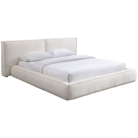 Mobilier Deco – Lit double en velours blanc écru 160x200 cm – Tête de lit rembourrée – Design minimaliste et contemporain – Confort optimal pour nuits réparatrices (1/3)
