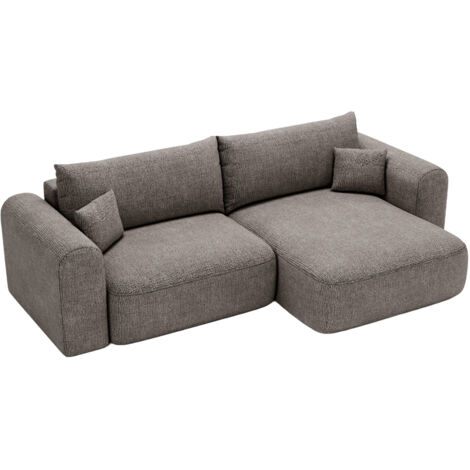 NIRA - Canapé d'angle convertible réversible avec coffre en tissu gris (1/5)