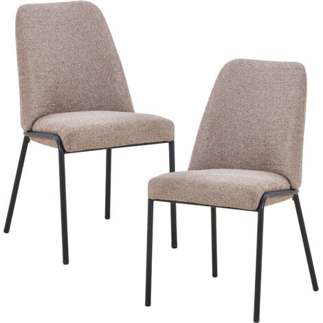 JADHA - Lot de 2 chaises en tissu bouclette taupe pieds en métal noir (1/5)