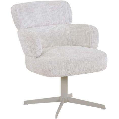NEJYA - Fauteuil en tissu blanc écru pieds en métal gris (1/5)