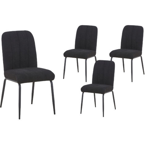 ZERA - Lot de 4 chaises en tissu bouclette noir pieds en métal noir (1/5)