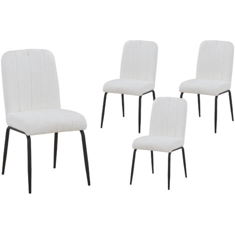 ZERA - Lot de 4 chaises en tissu bouclette blanc écru pieds en métal noir (1/5)