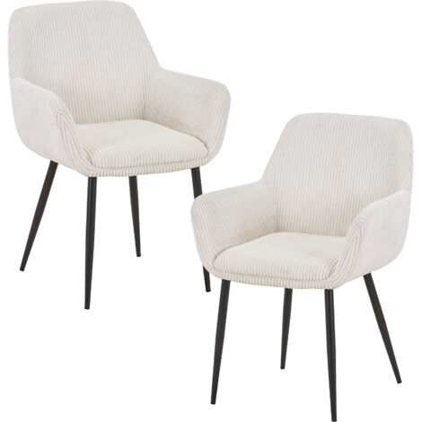JESSIE - Lot de 2 chaises en velours côtelé beige pieds en métal noir (1/5)