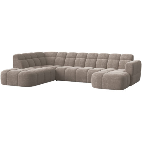 Mobilier Deco – Canapé panoramique taupe 5 places – Structure en angle – Assises profondes et moelleuses – Style contemporain (1/4)
