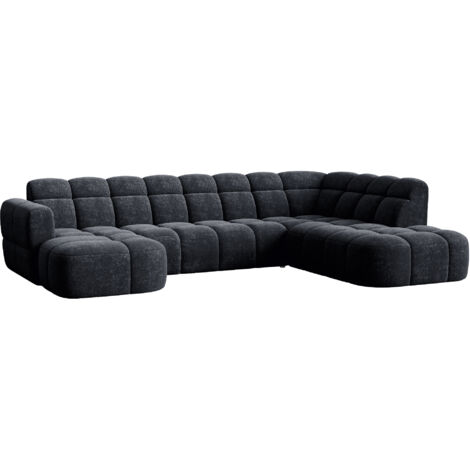 Mobilier Deco – Canapé panoramique en tissu noir – Angle gauche – Assise profonde et moelleuse – Style contemporain pour salon moderne