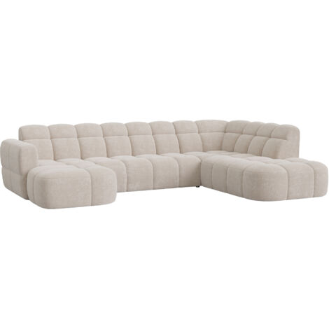 Mobilier Deco – Canapé panoramique en tissu beige – Angle gauche – Assise profonde et moelleuse – Design contemporain pour salon moderne