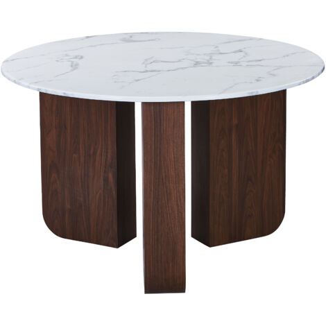 Table Granite Ronde ELODIE XL - Table à manger ronde en granite couleur marbre et bois ...