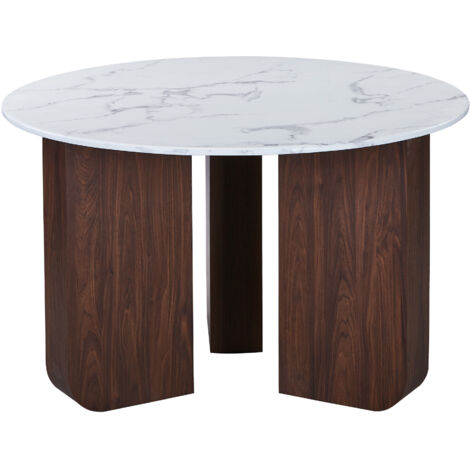 Table Granite Ronde ELODIE XL - Table à manger ronde en granite couleur marbre et bois ...