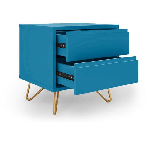 ELOISE - Table de chevet design avec 2 tiroirs bleu canard
