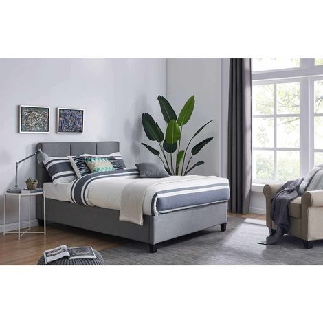 Lara Lit Coffre Contemporain En Tissu Gris Avec Le Sommier Relevable 160 X 200 Cm