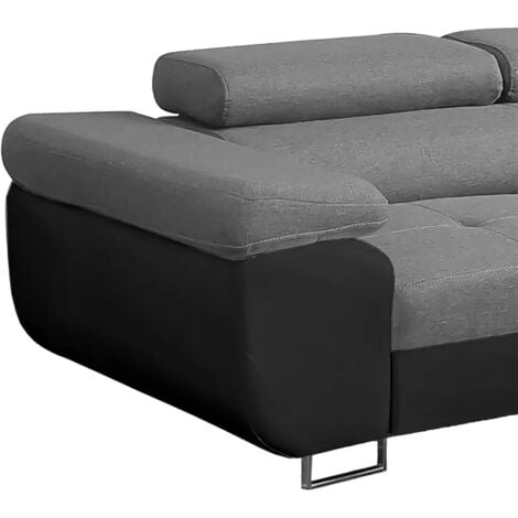 AUBIN - Canapé d'angle convertible gris et noir coffre de rangement - Angle Droit