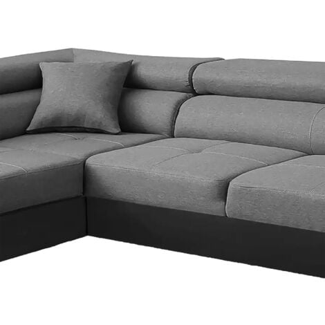 AUBIN - Canapé d'angle convertible gris et noir coffre de rangement - Angle Droit
