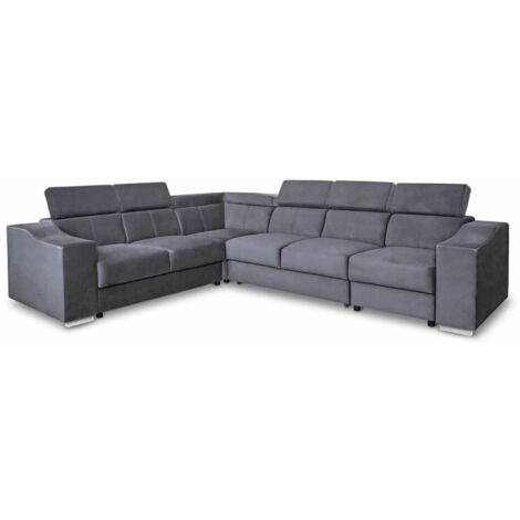 Mobilier Deco – Canapé d’angle convertible réversible 6 places en tissu velours gris – Design contemporain chic – Confort optimal pour salon (1/4)