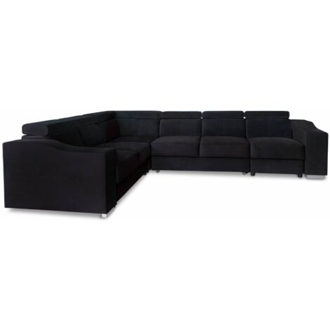 Mobilier Deco – Canapé d’angle convertible réversible en tissu velours noir – Confort pour 6 personnes – Design contemporain et chic (1/4)