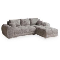 Mobilier Deco – Canapé d'angle convertible en tissu gris – Coffre de rangement intégré – Confort moelleux – Angle droit – Design élégant