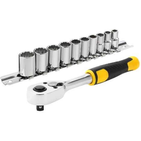 Stanley – Coffret cliquet 1/4" 72 dents avec 10 douilles 1/4" (5,5-14mm) – Déverrouillage rapide – Manche bi-matière anti-dérapant (1/10)