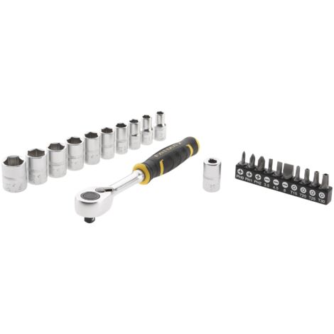 Stanley – Jeu de cliquet 120 dents avec 10 douilles ¼' – Angle de reprise 3° – Pour espaces restreints – FMMT826790 (1/10)