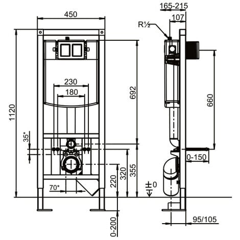 Villeroy & Boch ViConnect, Bâti-Support WC autoportant pour construction sèche, 450 x 1120 x 165 mm