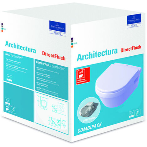 Villeroy & Boch Architectura, Combipack Cuvette suspendue à fond creux sans bride, avec abattant frein de chute