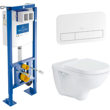 Villeroy & Boch – Pack bâti-support autoportant ViConnect – Cuvette suspendue O.Novo sans bride – Abattant soft close – Plaque de commande blanche (1/5)