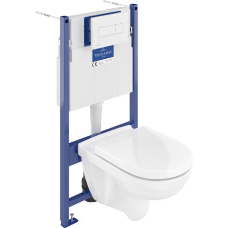 Villeroy & Boch Bâti-support sol-mur + plaque de déclenchement Blanche + Cuvette suspendue O.Novo