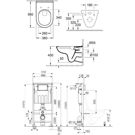 Villeroy & Boch Bâti-support sol-mur + plaque de déclenchement Blanche + Cuvette suspendue O.Novo