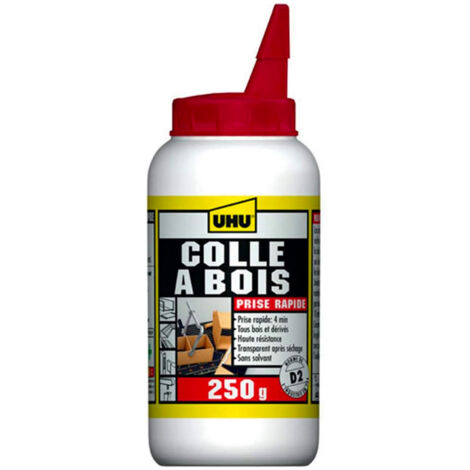 Colle à bois vinylique 250g – Résistante à l'humidité EN 204 D2 – Application précise pour bois dur et panneaux – Transparent après séchage – UHU - Express250g