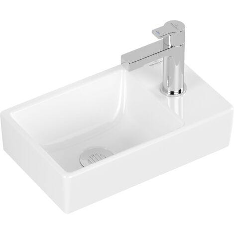 Villeroy & Boch Avento, pack lave-mains avec robinetterie, bonde clic-clac, siphon chromé et kit de fixation