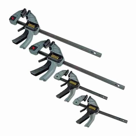 Stanley – Lot de 4 serre-joints L 300 mm – Capacité de serrage 136 kg – Poignée ergonomique – Rail en acier renforcé – FMHT083243