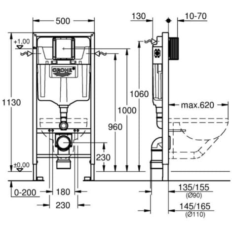 GROHE Rapid SL Bâti support pour WC suspendu, hauteur 1,13 m 38528001