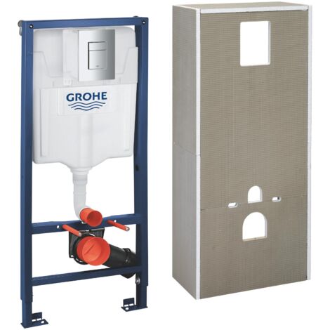 GROHE Pack bâti-support WC Solido Rapid SL avec habillage prêt à carreler et plaque de commande Even