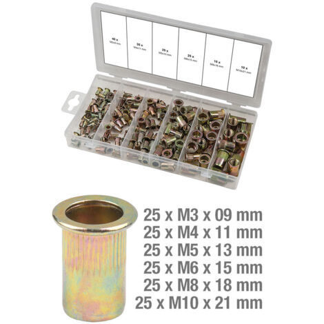 Ks Tools – Assortiment de rivets filetés acier M3x9mm-M10x21mm – 150 pièces – Pour fixation solide en acier dans divers projets